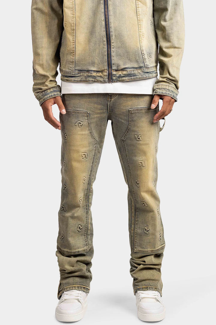 RIVERO EMBOSSED STRAIGHT WORKER DENIM JEANS