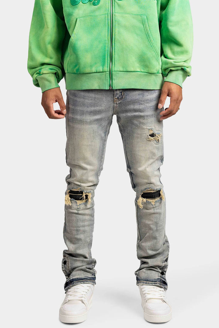 BUTTON RIPPED DENIM JEANS